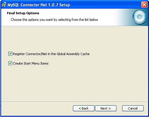 Connector/NET Windows Installer - Setup-Optionen