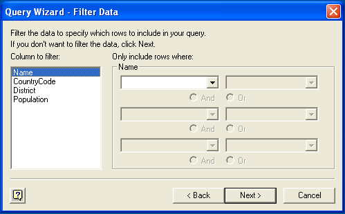 Microsoft Query, Daten filtern