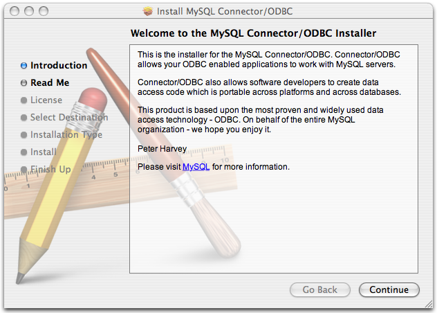 MyODBC Mac OS X Installer - Grußbildschirm des Installers