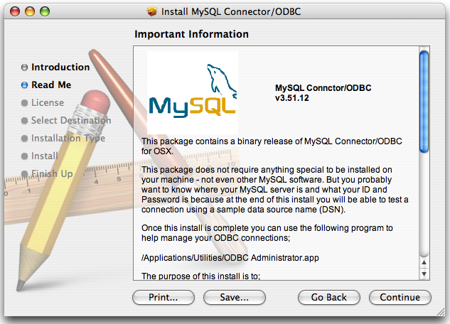 MyODBC Mac OS X Installer - Wichtige Informationen