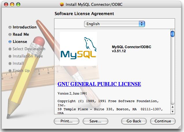 MyODBC Mac OS X Installer - Lizenz