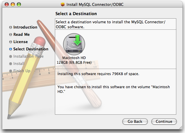 MyODBC Mac OS X Installer - Zielverzeichnis wählen