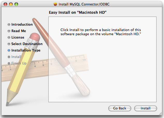 MyODBC Mac OS X Installer - Installationstyp