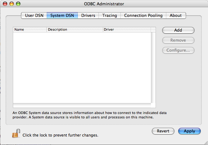 ODBC Administrator Main Panel-Dialog
