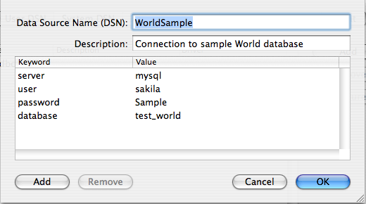 ODBC Administrator Sample DSN-Dialog