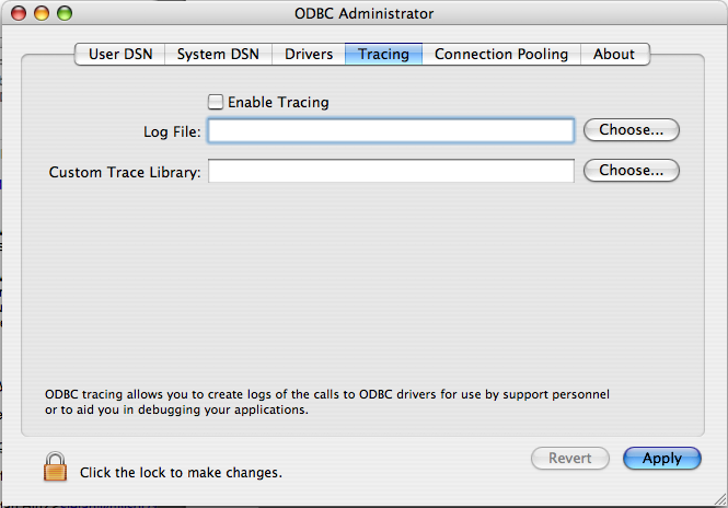 Tracing-Dialog im ODBC Administrator