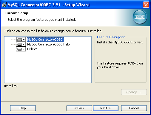 MyODBC Windows Installer - Benutzerdefinierte Installation