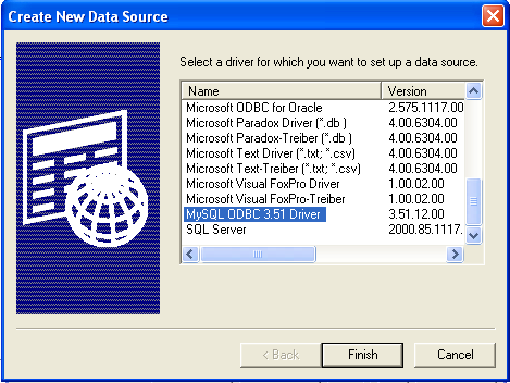 MySQL ODBC Driver Selection-Dialog