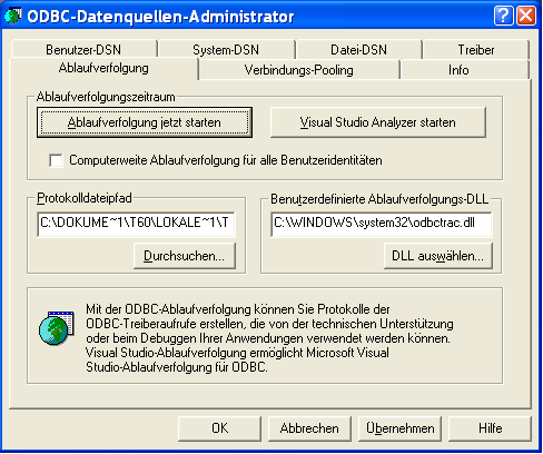 Tracing im ODBC-Datenquellen-Administrator